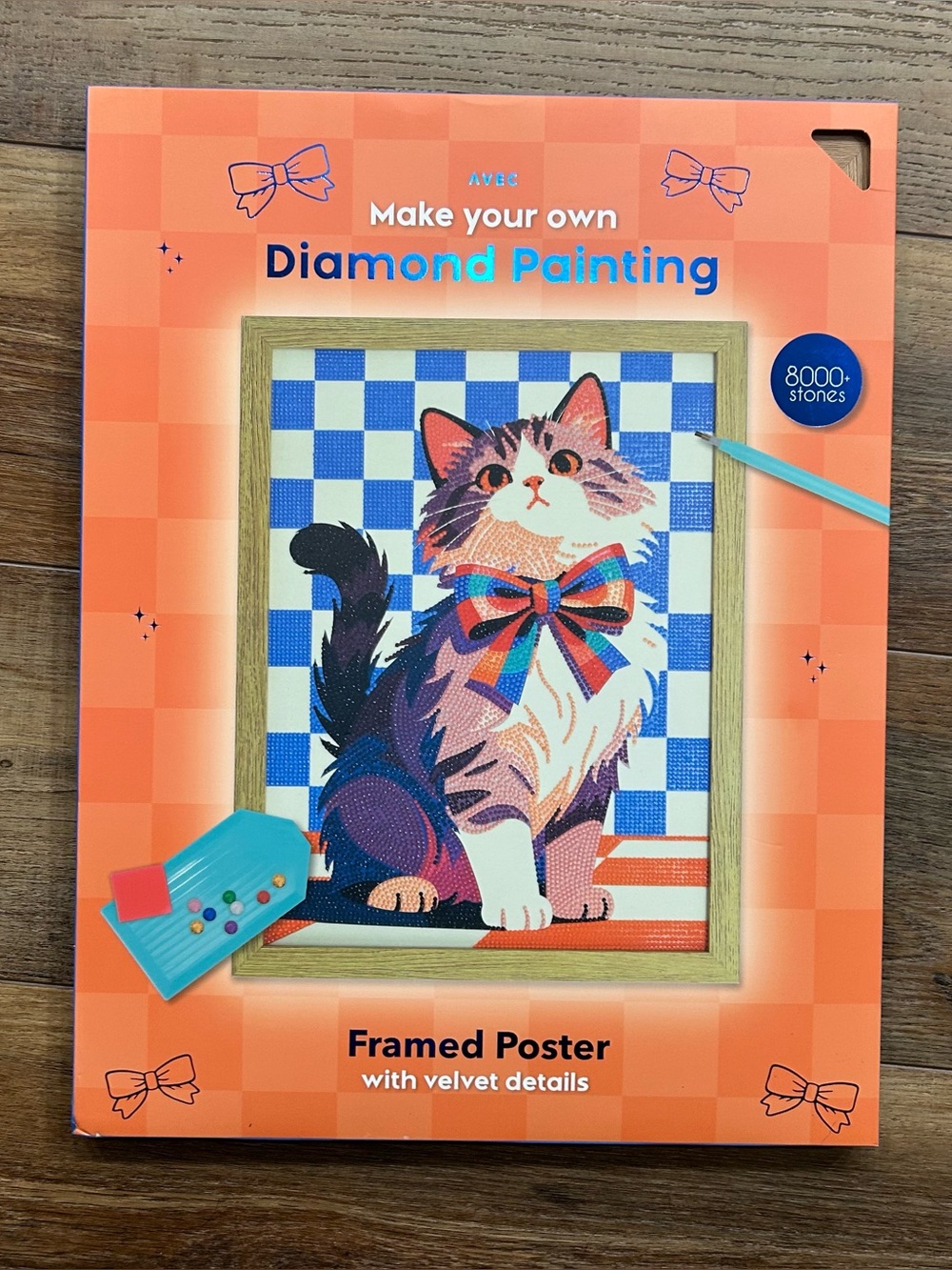 AVEC Make Your Own Diamond Painting Kit Cat Bow Tie Framed Velvet Poster 8000+